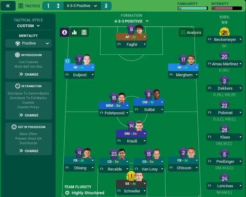 Screenshot of the tactics screen in Football Manager 2022