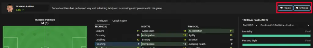 Football Manager 2022 - Praising/criticizing player training performance